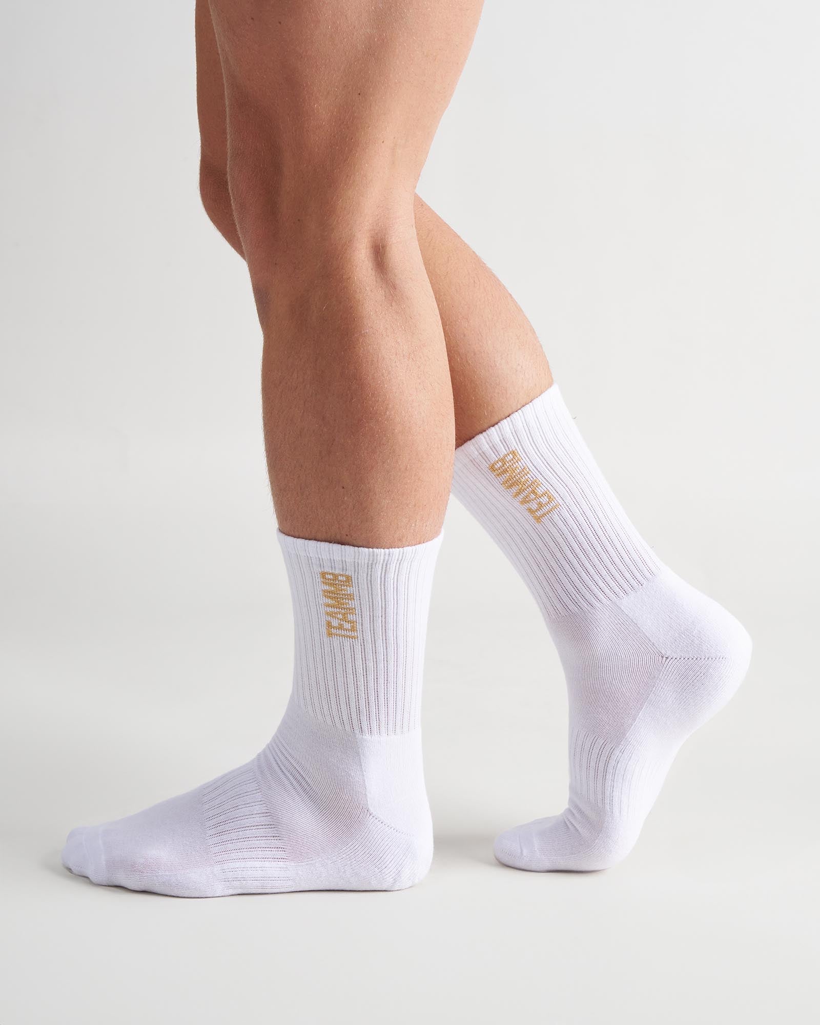 TEAMM8 Crew Socks - White|Tan