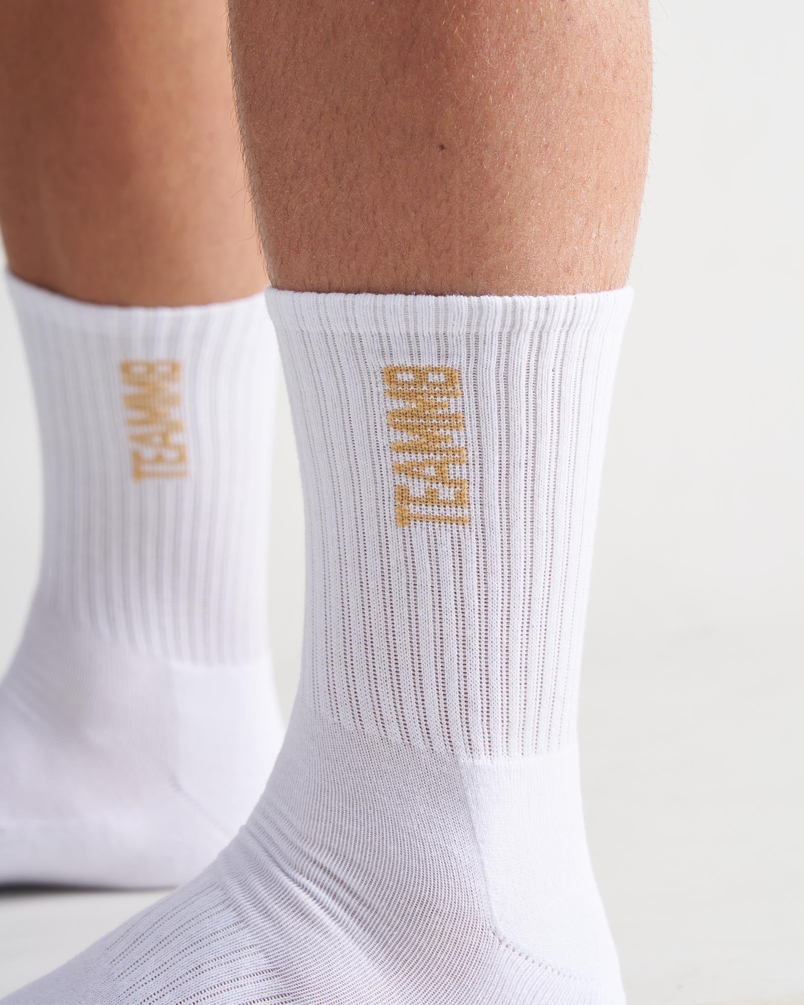 TEAMM8 Crew Socks - White|Tan