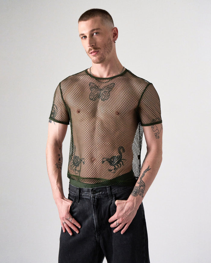 Edge Net Cropped Tee - Forest