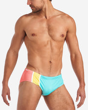 Grid Square Cut Swim Brief - Bondi Stripes