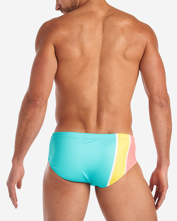 Grid Square Cut Swim Brief - Bondi Stripes